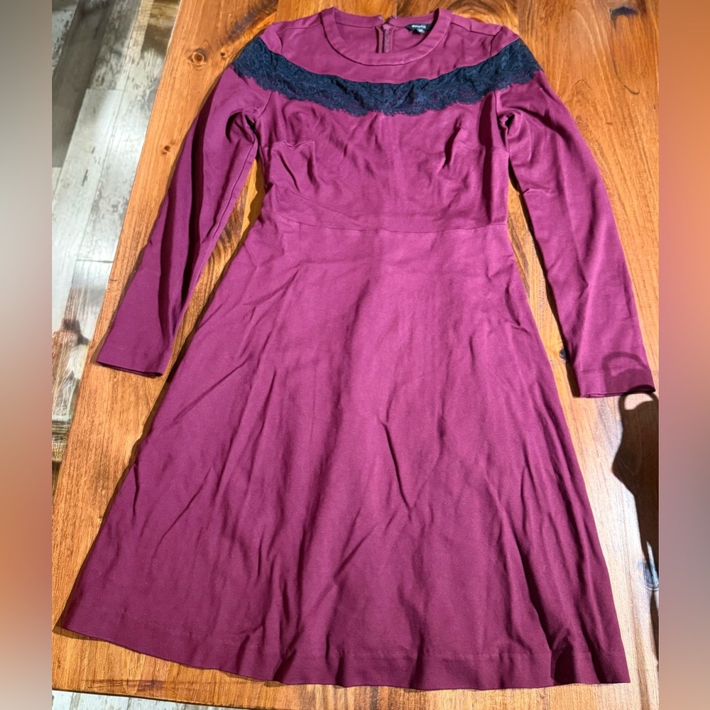 RW&CO. Burgundy Long Sleeve Dress with Black Lace